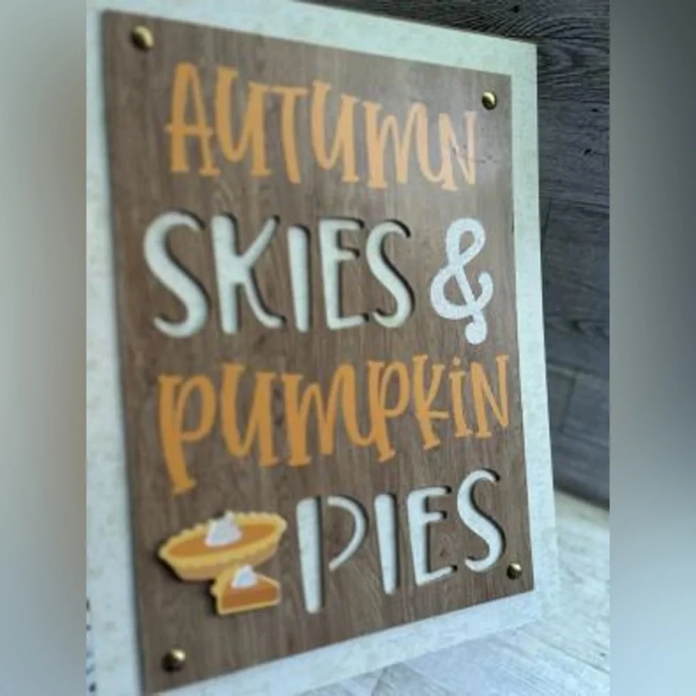 🆕 Autumn Skies & Pumpkin Pies Farmhouse Wood Sign Seasonal Harvest Holiday Decor